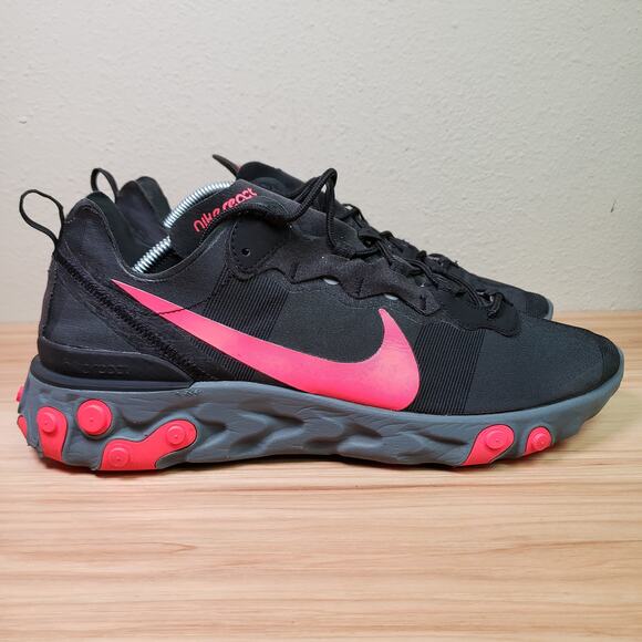 Nike Mens Size 12 React Element 5S Running Shoe Black Solar Red Athletic Sneaker